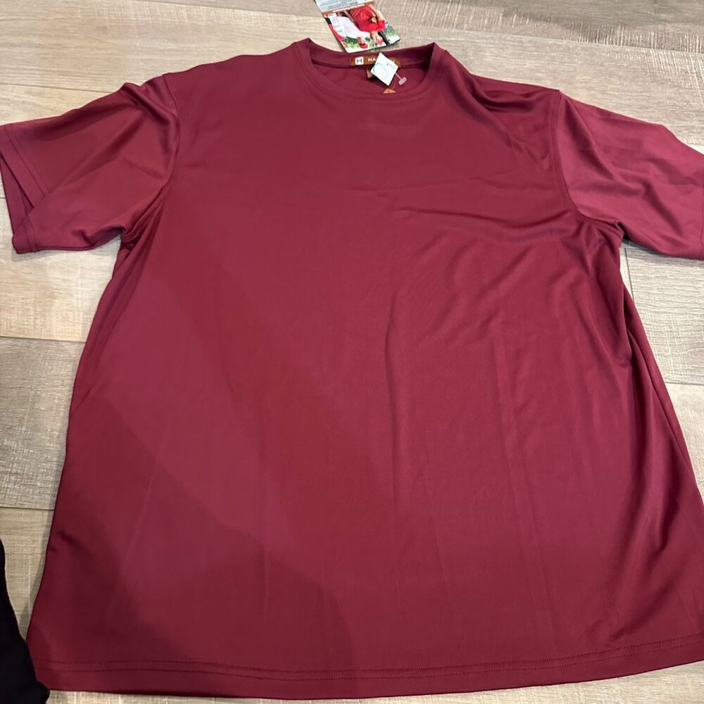 HARRITON MENS LARGE BURGUNDY RED PERFORMANCE T SHIRT DRI FIT NEW